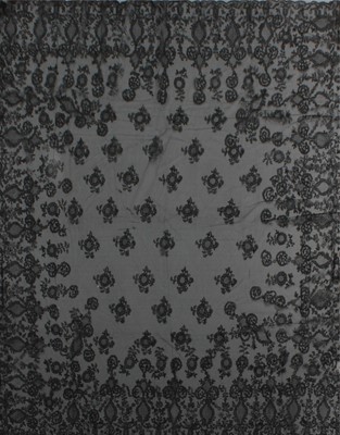 Lot 418 - A black needlerun lace shawl/mantilla, late...