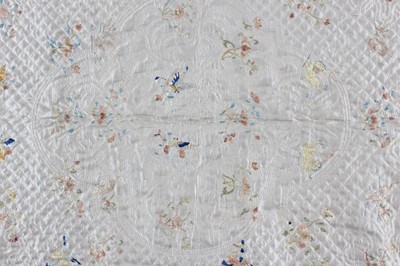 Lot 257 - A Chinese embroidered quilted coverlet, late...