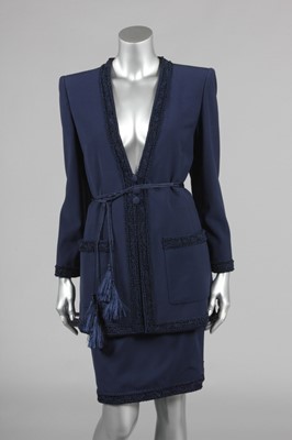 Lot 230 - A Lancetti couture navy silk crepe evening...