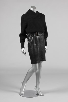 Lot 222 - An Azzedine Alaia soft black leather skirt and...