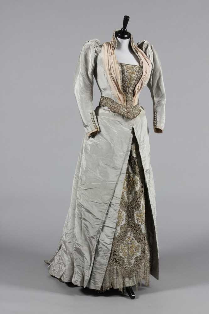 Lot 142 - A good Russell & Allen grey moire evening gown,...