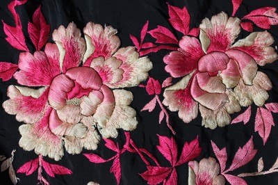 Lot 179 - An embroidered primrose silk shawl, Chinese,...