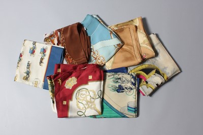 Lot 185 - Six Hermès silk scarves, comprising hunting...