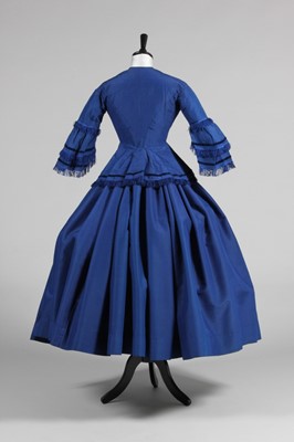 Lot 164 - A sapphire blue challis day dress, mid 1850s,...