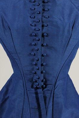 Lot 164 - A sapphire blue challis day dress, mid 1850s,...