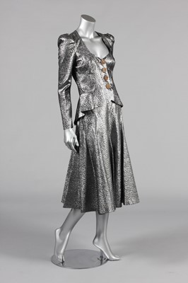 Lot 197 - A Biba silver cloque evening suit, mid 1970s,...