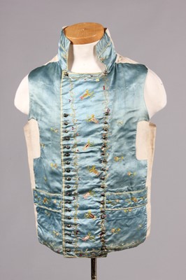 Lot 208 - An embroidered blue satin waistcoat circa 1780-...