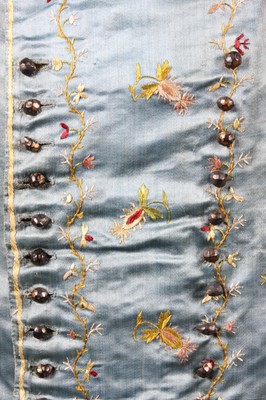 Lot 208 - An embroidered blue satin waistcoat circa 1780-...