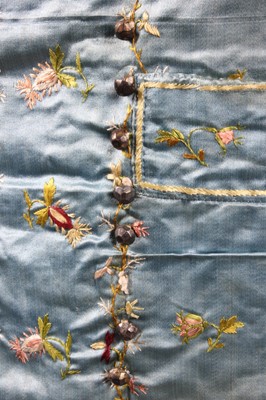 Lot 208 - An embroidered blue satin waistcoat circa 1780-...