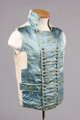Lot 208 - An embroidered blue satin waistcoat circa 1780-...