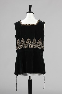 Lot 216 - An embroidered midnight-blue velvet tunic,...
