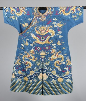 Lot 261 - An embroidered silk dragon robe, jifu, Chinese,...