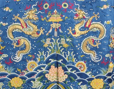 Lot 261 - An embroidered silk dragon robe, jifu, Chinese,...