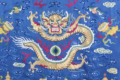 Lot 261 - An embroidered silk dragon robe, jifu, Chinese,...