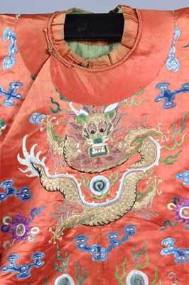 Lot 262 - A copper-brown satin embroidered dragon robe,...