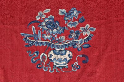 Lot 263 - A red damask wall hanging, Chinese, circa 1900,...