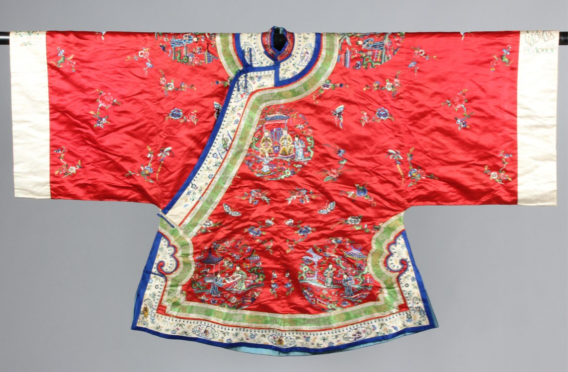 Lot 264 - A fine embroidered red satin marriage robe,