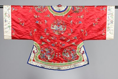 Lot 264 - A fine embroidered red satin marriage robe,...
