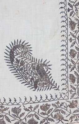 Lot 385 - An embroidered lawn shawl, Indian, circa 1800,...