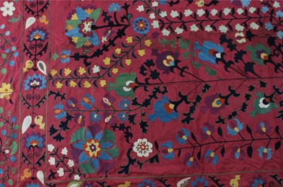 Lot 317 - A large embroidered suzani, early 20th century,...