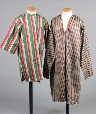 Lot 334 - Three striped silk chapan robes, Uzbek, early...