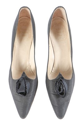 Lot 153 - A pair of Christian Dior black silk shoes,...