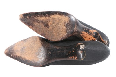 Lot 153 - A pair of Christian Dior black silk shoes,...