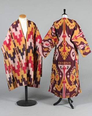 Lot 344 - A woman's ikat silk chapan, Uzbek, early 20th...