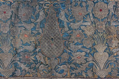 Lot 300 - An embroidered blue satin panel, Persian, mid...