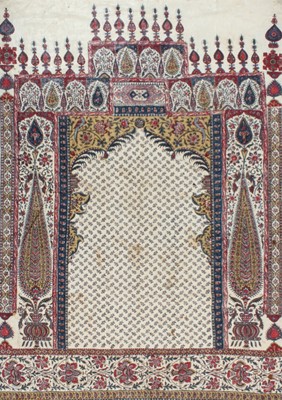 Lot 304 - A kalimkari printed prayer mehrab, Persian,...