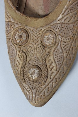 Lot 278 - Five pairs of metal thread embroidered...