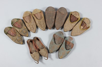 Lot 278 - Five pairs of metal thread embroidered...