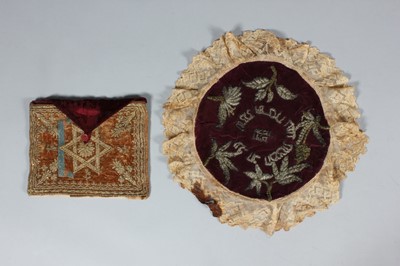 Lot 371 - An embroidered brown velvet tallis pouch,...