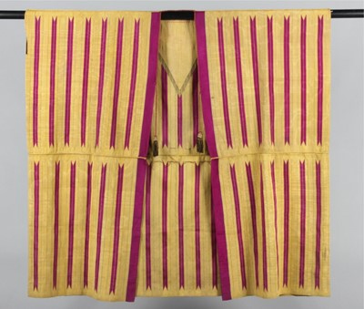 Lot 361 - A fine magenta and gold thread woven aba robe,...