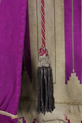 Lot 361 - A fine magenta and gold thread woven aba robe,...