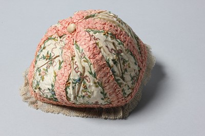 Lot 151 - Two silk baby bonnets, French, late 18th...