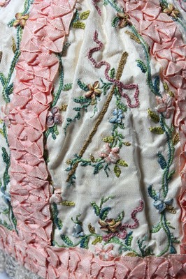 Lot 151 - Two silk baby bonnets, French, late 18th...