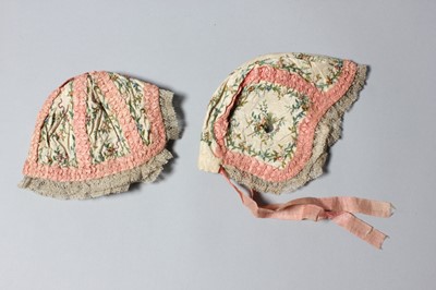 Lot 151 - Two silk baby bonnets, French, late 18th...
