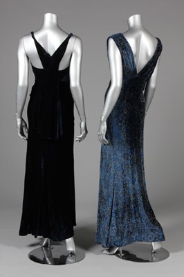 Lot 22 - Three bias-cut velvet evening gowns, 1930s,...