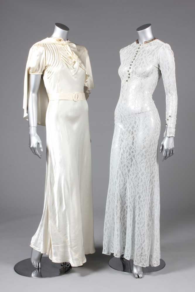 Click for high resolution Lot 24 - Two bridal gowns, mid-late 1930s, one with...