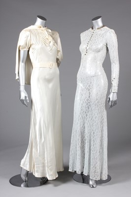 Lot 24 - Two bridal gowns, mid-late 1930s, one with...