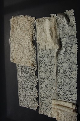 Lot 396 - Two flounces of Brussels bobbin applique lace,...