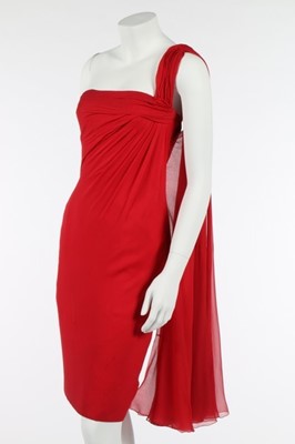 Lot 154 - A Jean Desss couture draped red chiffon...