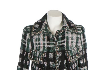 Lot 32 - A Chanel green plaid tweed coat,...