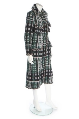 Lot 32 - A Chanel green plaid tweed coat,...