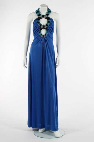 Lot 169 - A Loris Azzaro royal-blue jersey evening gown...