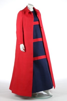 Lot 178 - A Givenchy couture navy and mango-red shantung...