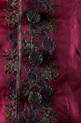 Lot 23 - A brocaded crimson satin waistcoat, French,...