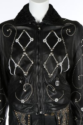 Lot 208 - A Gianni Versace black leather studded jacket...