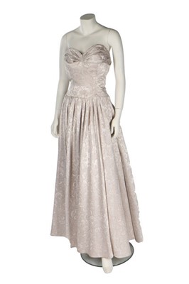 Lot 247 - A Lanvin couture silver-grey damask satin gown,...